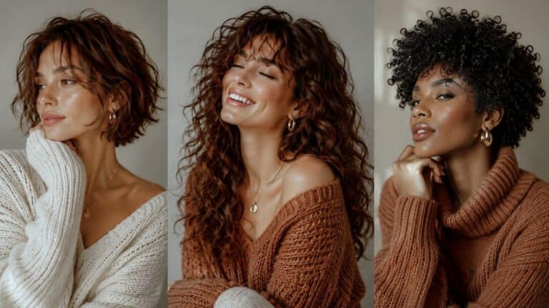 Mulheres com diferentes cortes de cabelo femininos tendência de 2026, incluindo bob texturizado, cachos volumosos e corte repicado moderno.