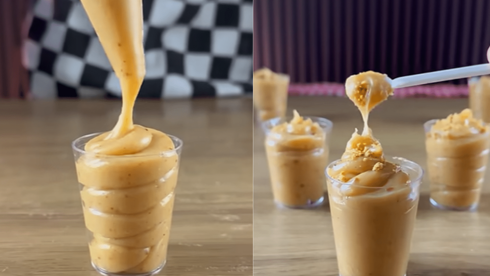 Paçoca cremosa no copinho com textura macia, finalizada com paçoca esfarelada e servida como doce de festa junina.