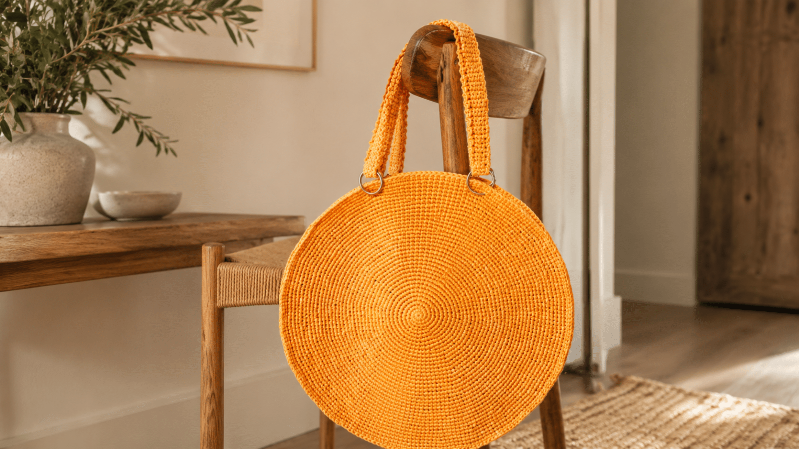 Bolsa Cítrica redonda em crochê confeccionada com fio Cappio